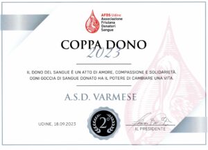 Attestato secondo posto Coppa Dono 2023 - Asd Varmese