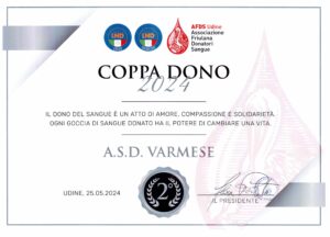 Attestato secondo posto Coppa Dono 2024 - Asd Varmese